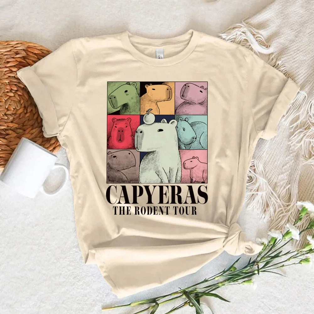 Back Detail Pure Look Capybara t shirt women soft fabric tshirt female anime clothing