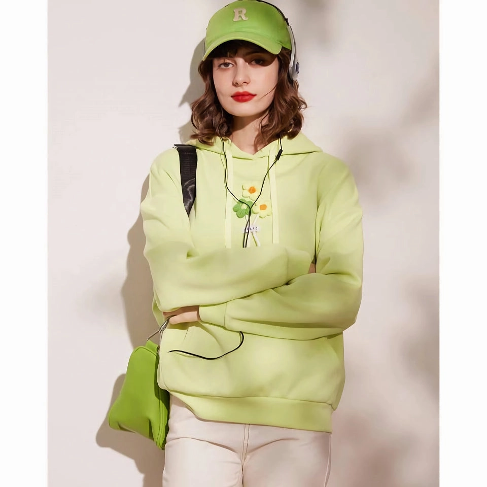 Casual 3D Plush Flower Pullover Hoodie - Loose Fit Long Sleeve Sweatshirt Soft Fabric Fashion Basic