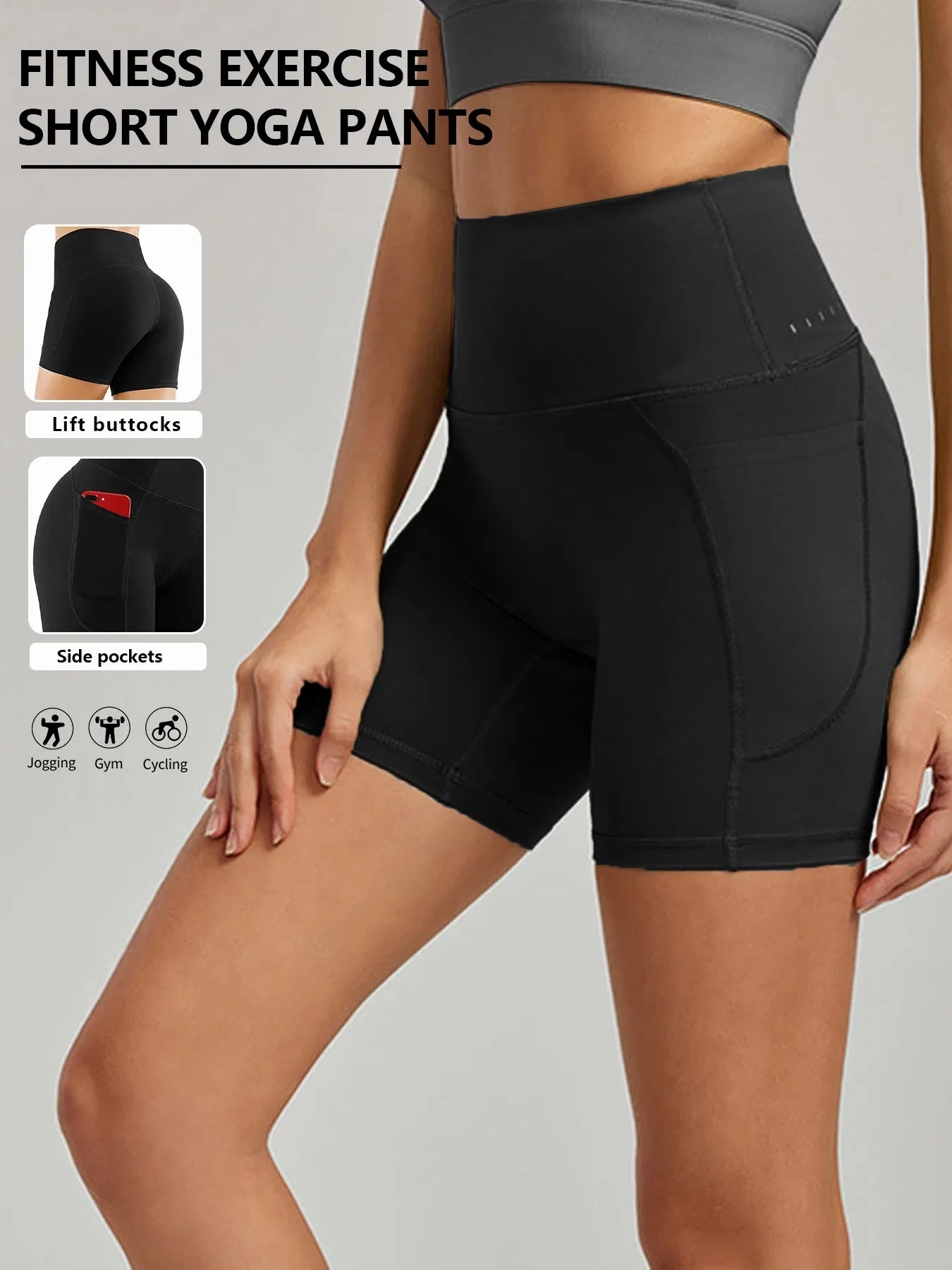 Plus Size Yoga Biker Shorts With Pockets High Waist, Tummy Control Gym Leggings Seamless Design Minimalist Style