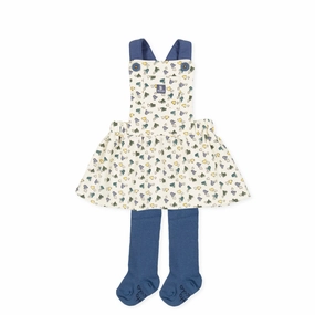 Camel Rabbit Tutto Piccolo 9422 Pichi Leotardos Punto Roma Pinafore Dress With Tights - Ecru