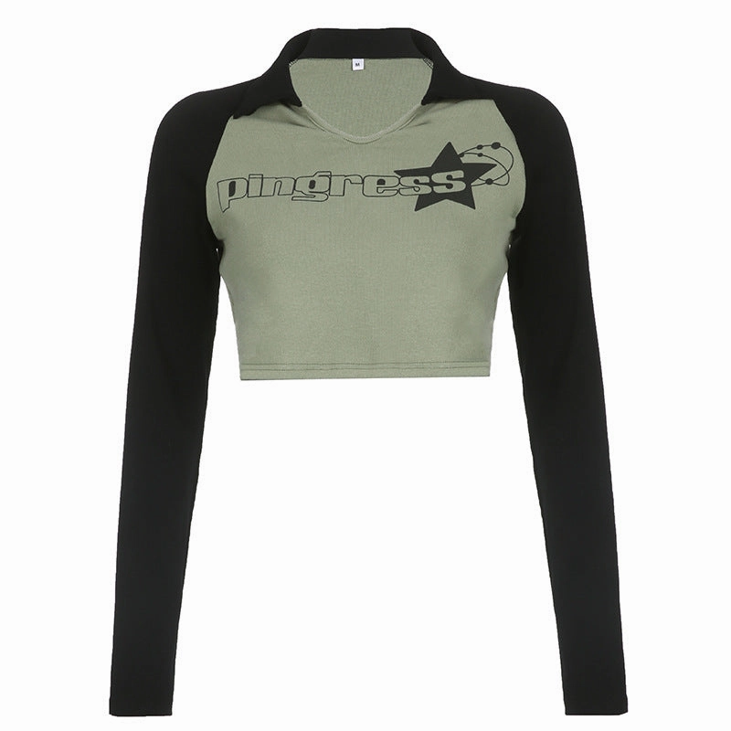 jersey Cozy And Stylish Raglan Sleeve With Navel Exposed Round Neck Fitted T-shirt Top