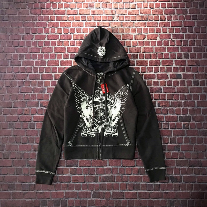 Versatile Jacket Sporty Style Hooded Sweater Motorcycle Heavy Metal Punk Can Take Lovers