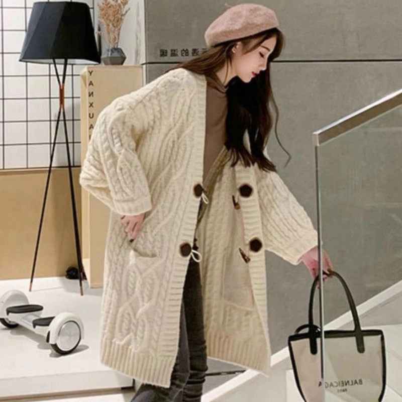 Women's Loose V-neck Cardigan Fried Dough Twists Sweater Frictionless Inner Layer Anti Snag Fabric