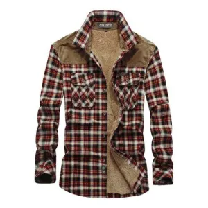 West Louis? Designer Winter Fleece Lumberjack Plaid Shirt Office Casual