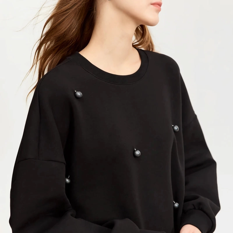 Snag Free Fabric All-Purpose Wear Oversized Casual Loose Pullover with Embroidered Flares