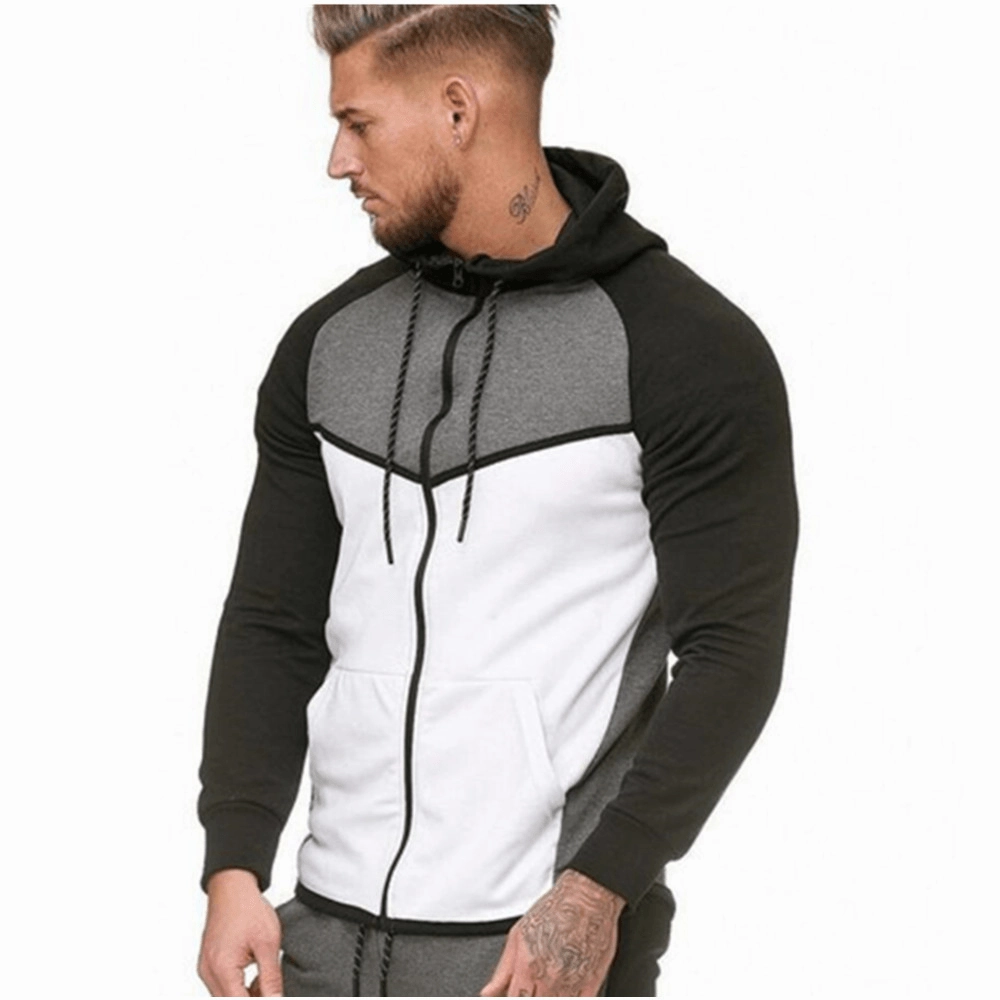 Popular Men'S Colorblock Fitness Sports Cardigan Sweater Hoodie Top