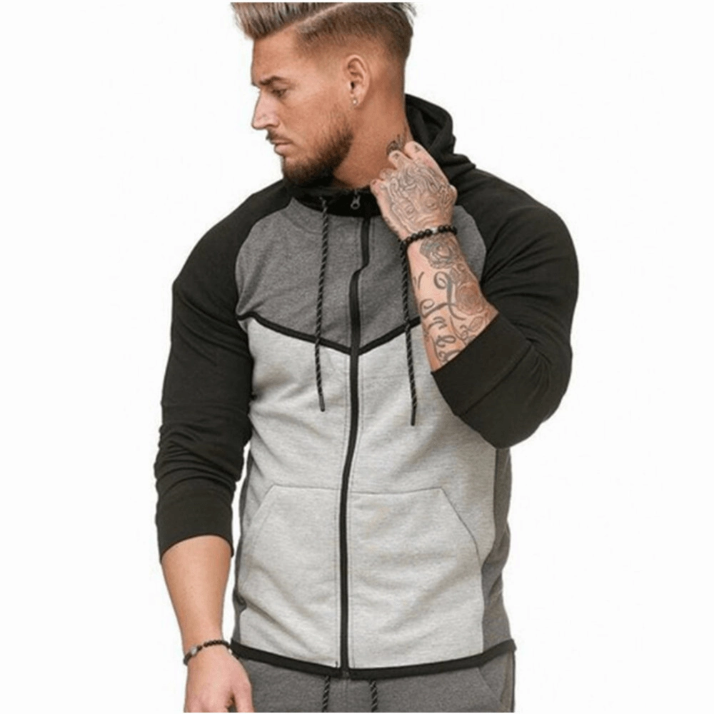 Sporty Fit Men'S Colorblock Fitness Sports Cardigan Sweater Hoodie Top