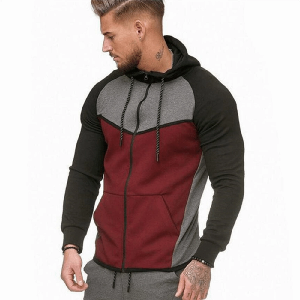 hypoallergenic Men'S Colorblock Fitness Sports Cardigan Sweater Hoodie Top