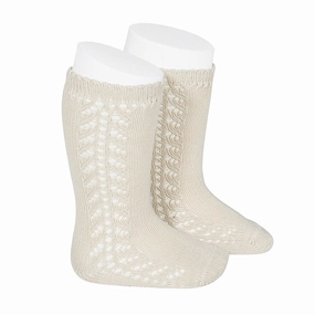 Condor Socks - Side Openwork Lace Knee High - Linen fashionistas' picks