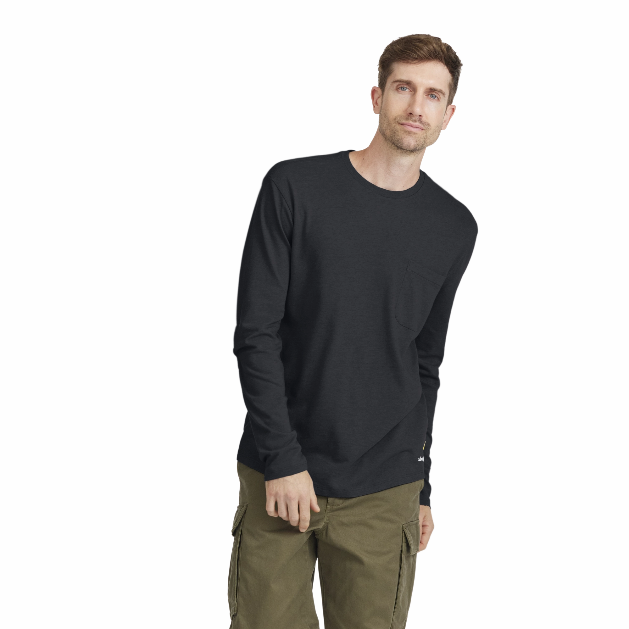 Men's Soft Merino Long Sleeve Tee - True Black Active Look HighCollared Design