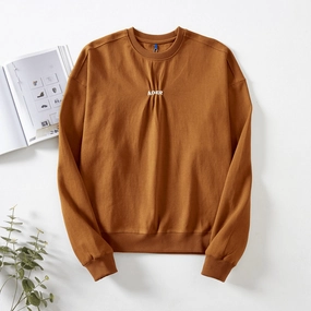 Personalized Chest Embroidered Small Letter Pleated Sweatshirt Team Pride