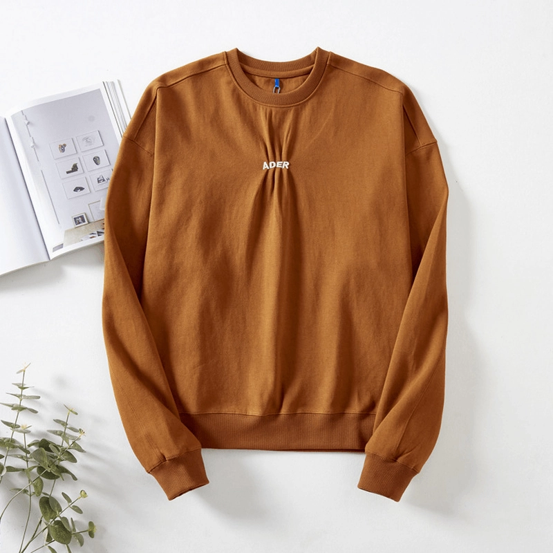 Personalized Chest Embroidered Small Letter Pleated Sweatshirt Team Pride