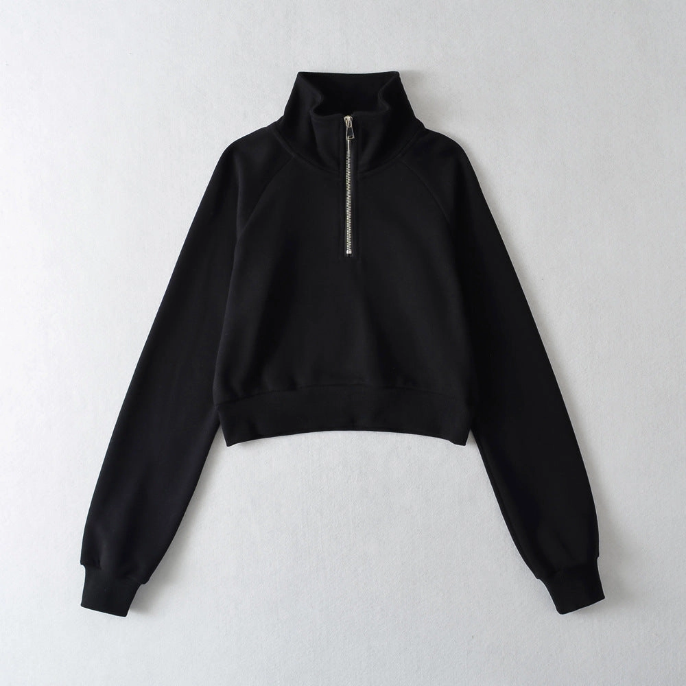 Outdoor Active Europe And America INS Raglan Sleeve Stand Collar Half Placket Zipper Sweater