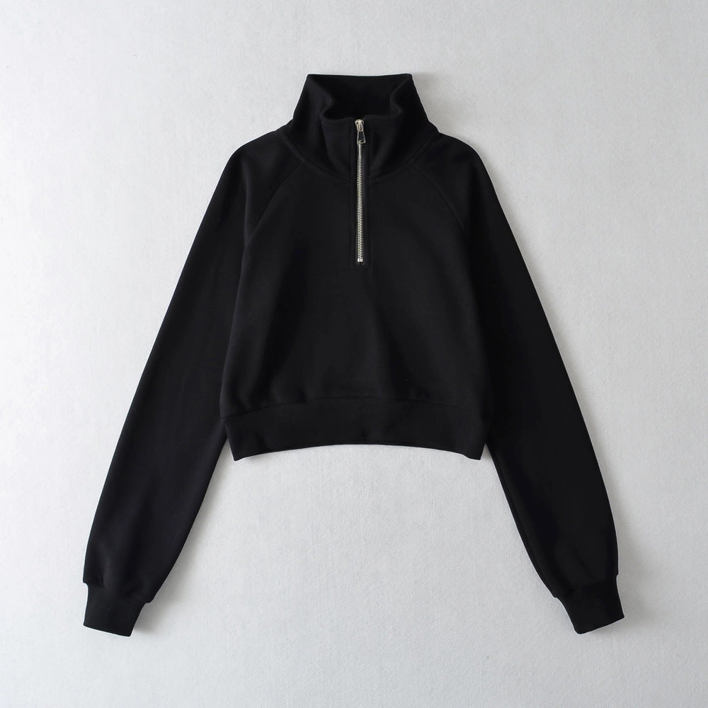 Street Sporty Luxury Europe And America INS Raglan Sleeve Stand Collar Half Placket Zipper Sweater