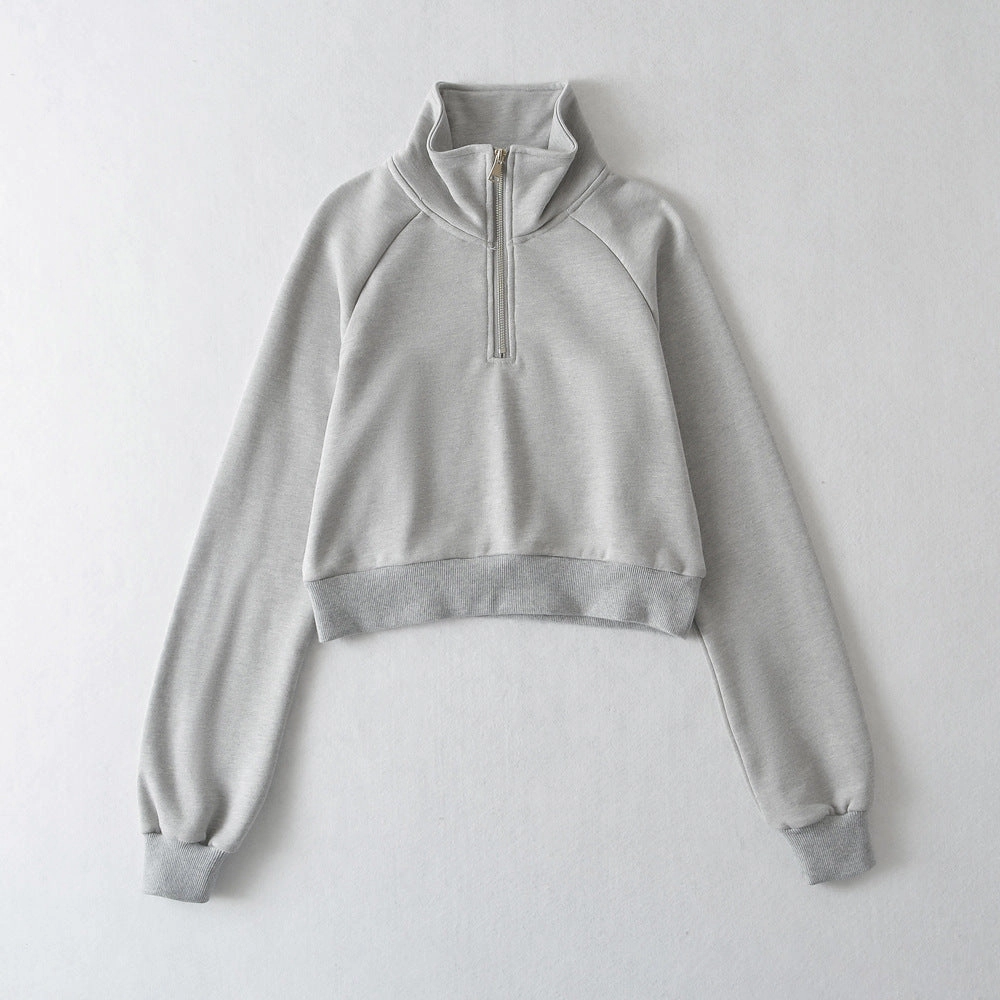 pattern trend Europe And America INS Raglan Sleeve Stand Collar Half Placket Zipper Sweater