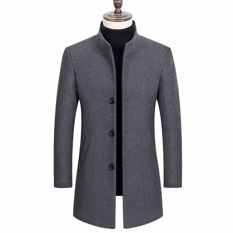 Temperature Balancing Layer QuickDryFinish West Louis? Boutique Stand Collar Woolen Business Long Coat