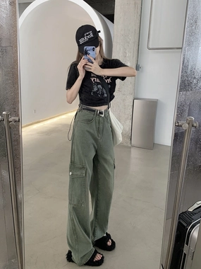 Everyday Motion Modern Fit Super Hot Girl Casual High Waist Straight-leg Denim Wide Leg Pants