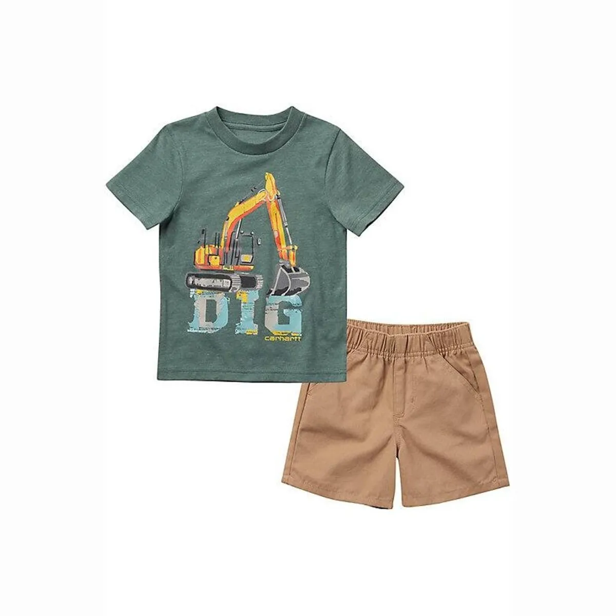 Boy's Short-Sleeve Dig T-Shirt & Khaki Shorts Set CG8797 Thick Fiber