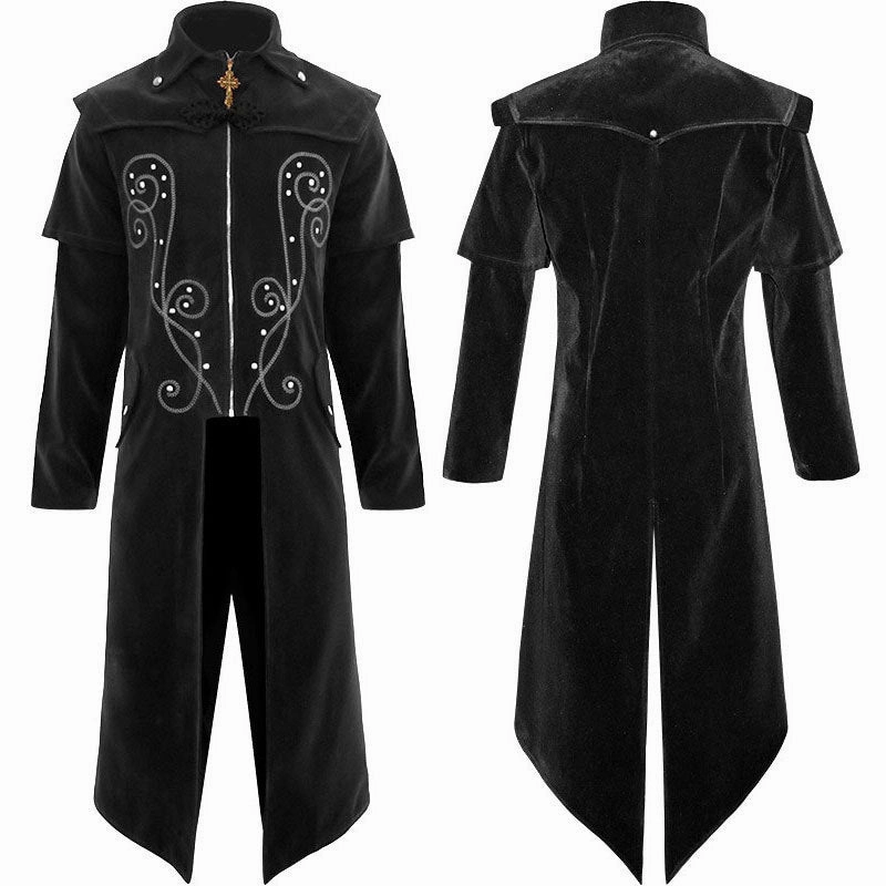 Men's Gothic Halloween Coat Stand Collar Jacket Neutral Layer