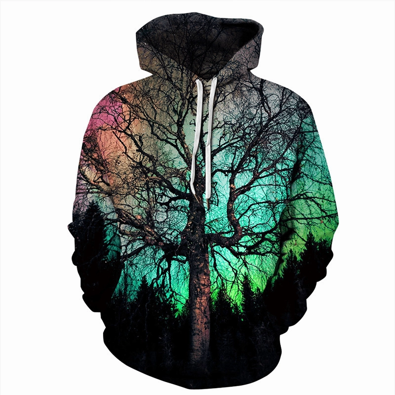 Monochrome Look Basic Hoodie Factory Direct 3D Digital Printing Landscape Painting Cover Cap Loose Vouple''S Sweater Autumn and Winter Chaozhou Leisure Wear