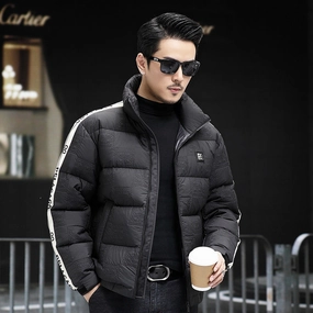Down Jacket Men's Stand Collar Knitted Sleeve Casual Duck Down Coat Prize Quick Fit