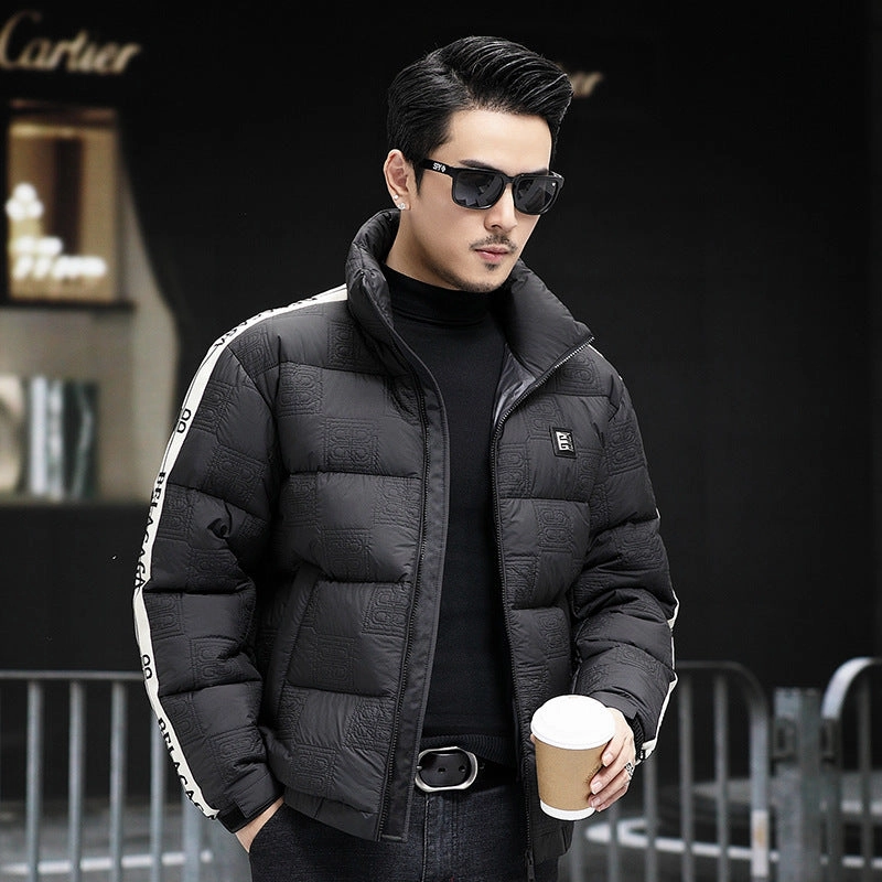 Down Jacket Men's Stand Collar Knitted Sleeve Casual Duck Down Coat Prize Quick Fit