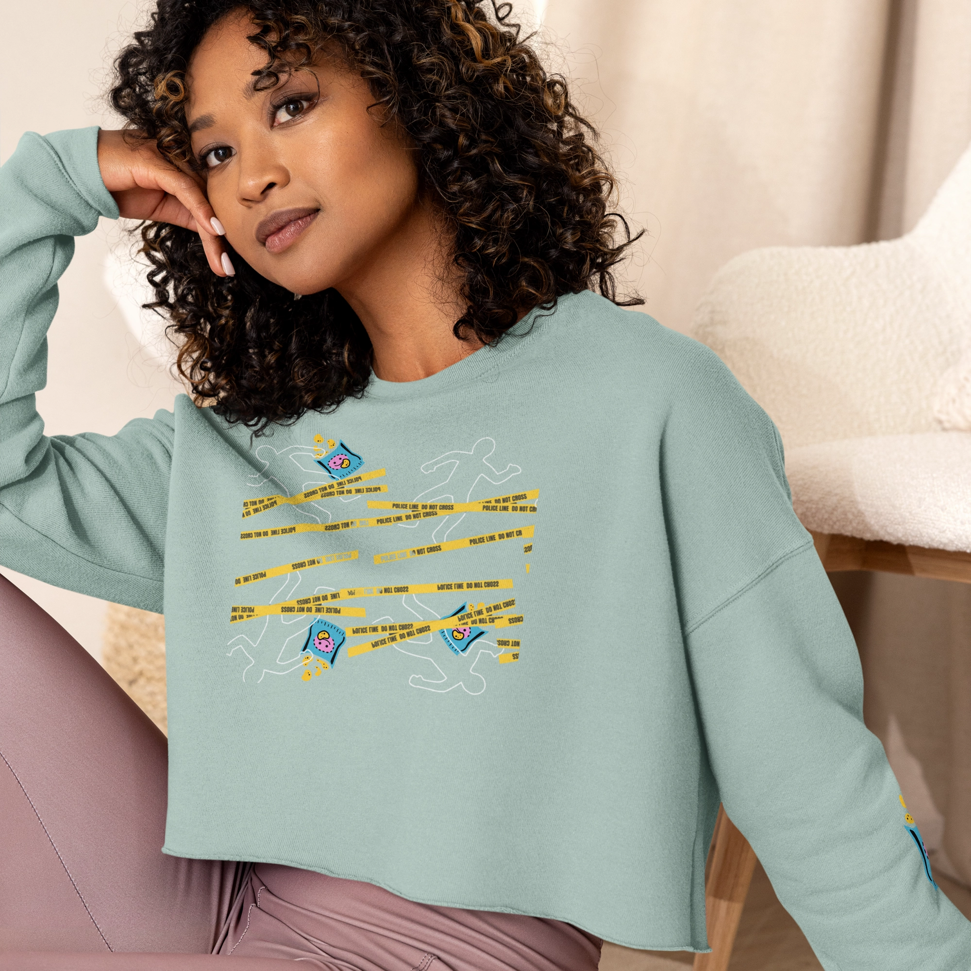Elastic silk blend Crop Sweatshirt chip crime scene