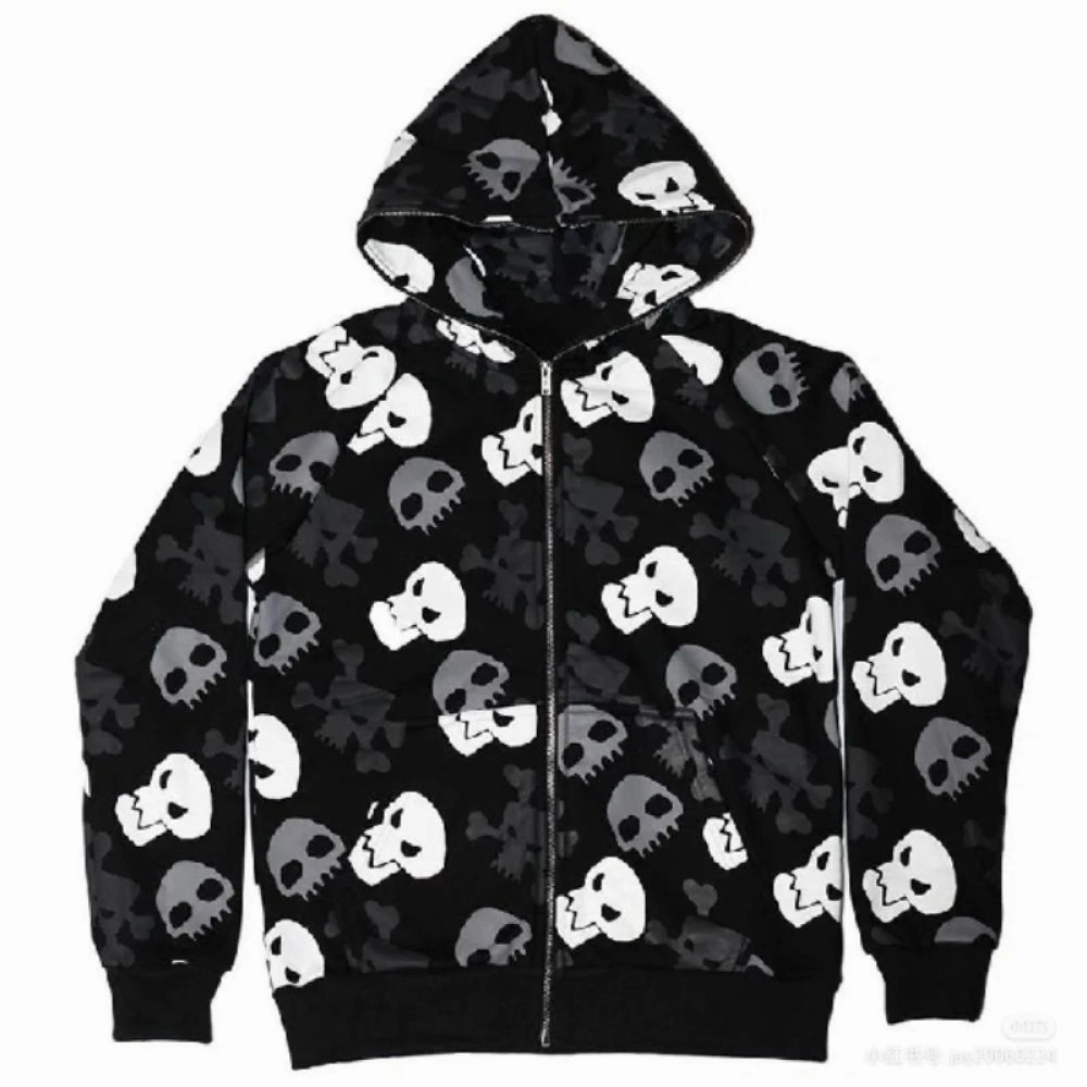 Sports Wear product bow cuteness Dark Wind Skull Cardigan Hoodie Oversize Loose Hooded Zipper Thin Style Coat