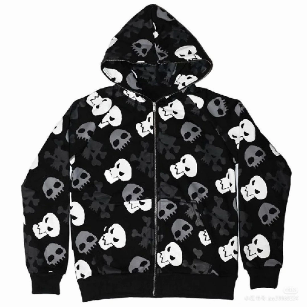 Trendy Bright Colors Dark Wind Skull Cardigan Hoodie Oversize Loose Hooded Zipper Thin Style Coat