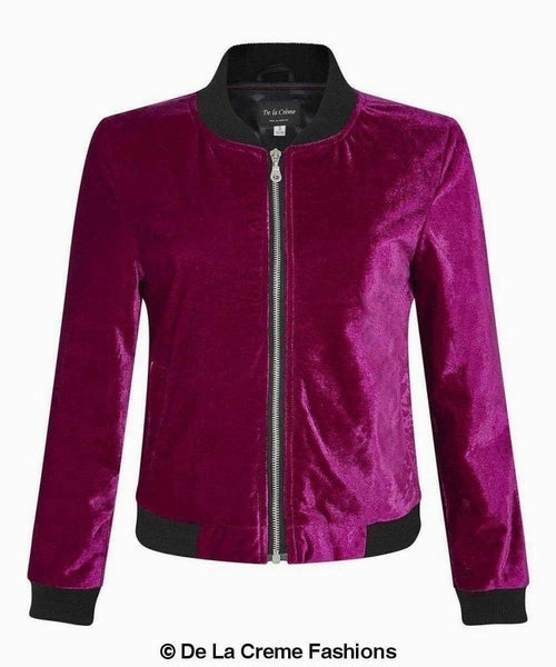 De La Creme - Womens Velvet Zip-Thru Varsity Bomber Jacket Weatherproof Zipper Closure