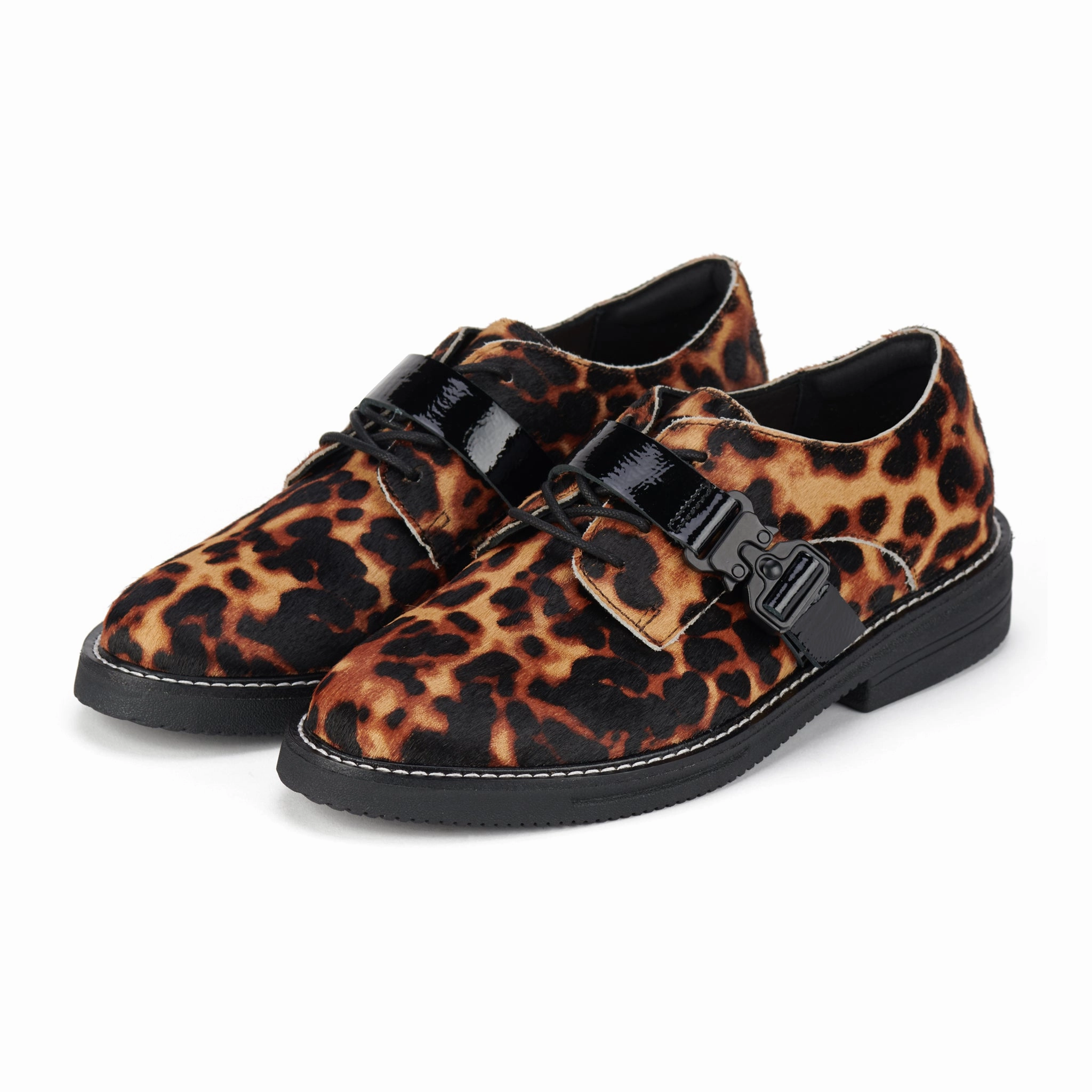 Derby Rise Strap Dark Camel Leopard/Black Work Trip Lift Step