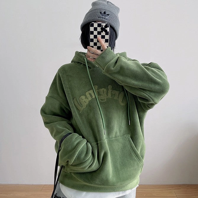 Double-sided Padded Thickened Auli Fleece Hooded Sweatshirt Polyester Material