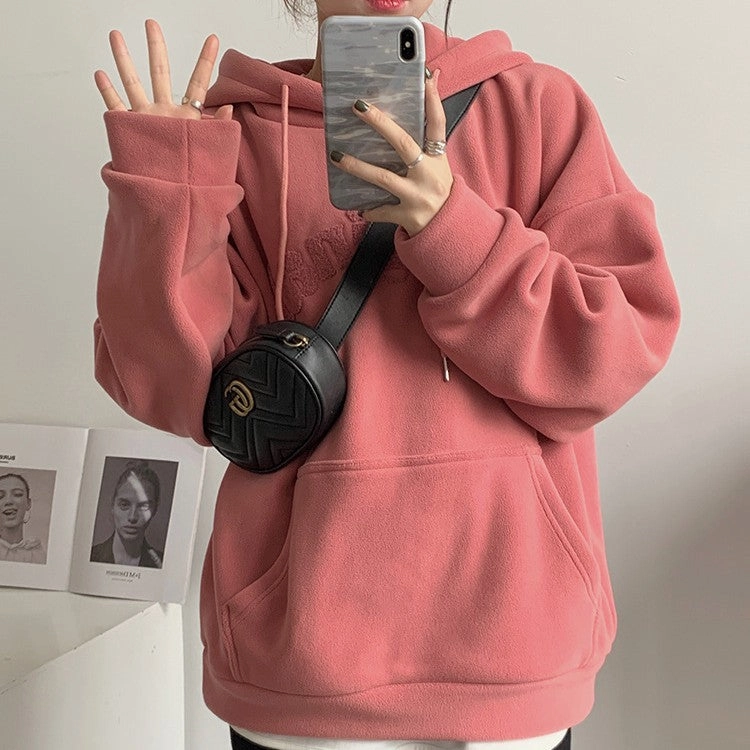 Half sleeve jewelry accents Double-sided Padded Thickened Auli Fleece Hooded Sweatshirt