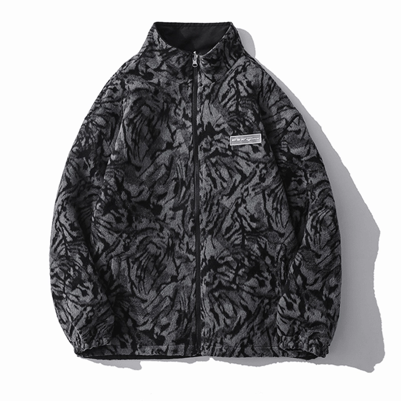 product earthy warmth Outdoor Hoodie Double-Sided Wear National Tide Personality Zebra Pattern Woolen Jacket Men Loose