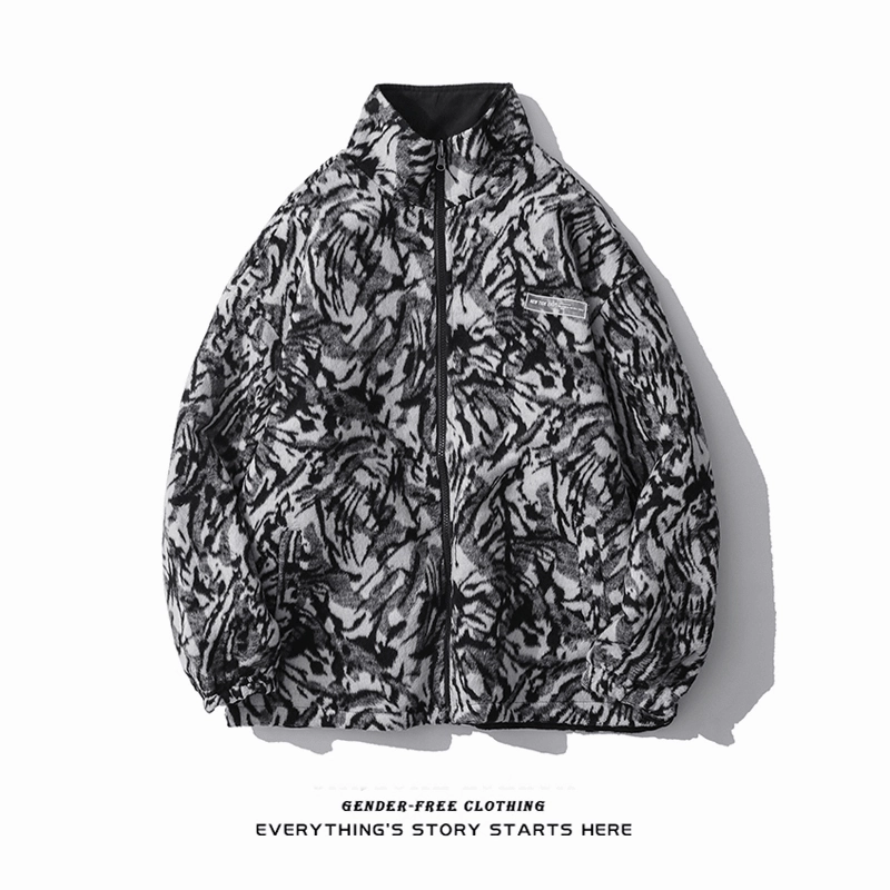 Double-Sided Wear National Tide Personality Zebra Pattern Woolen Jacket Men Loose City Casual