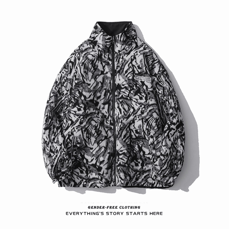 Double-Sided Wear National Tide Personality Zebra Pattern Woolen Jacket Men Loose Lounge Comfort product satin lining luxury