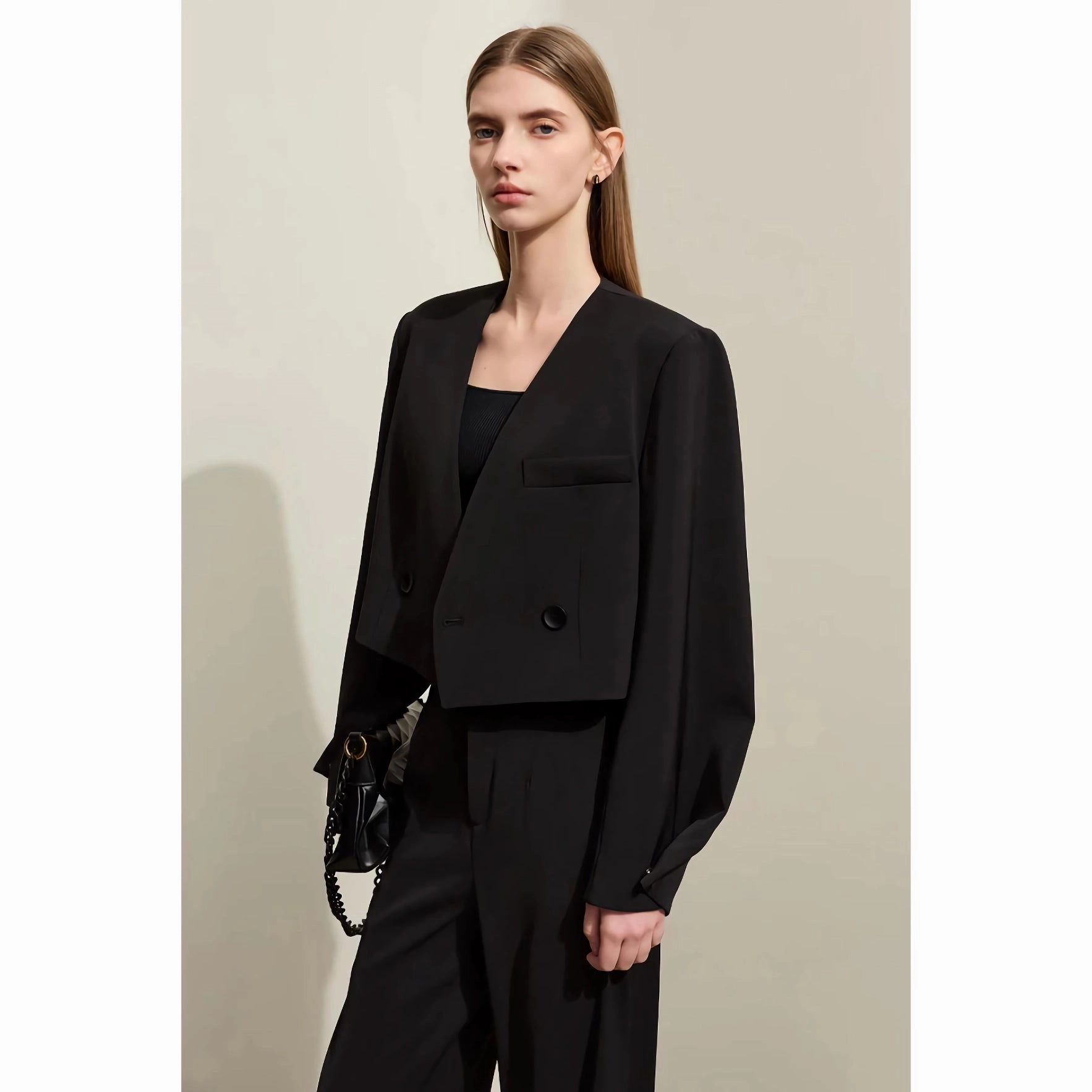 FullCoverageHood Pant Suits - V-neck Blazer and Casual Pants Office Set