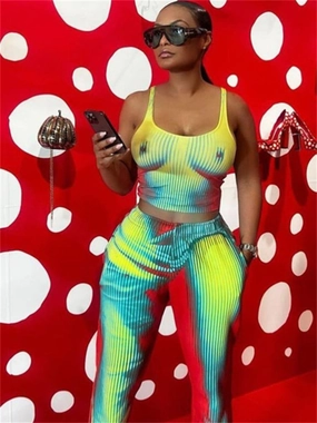 Printed Tight Women's Jumpsuit Slim Stretch Two-piece Set Loose Fine