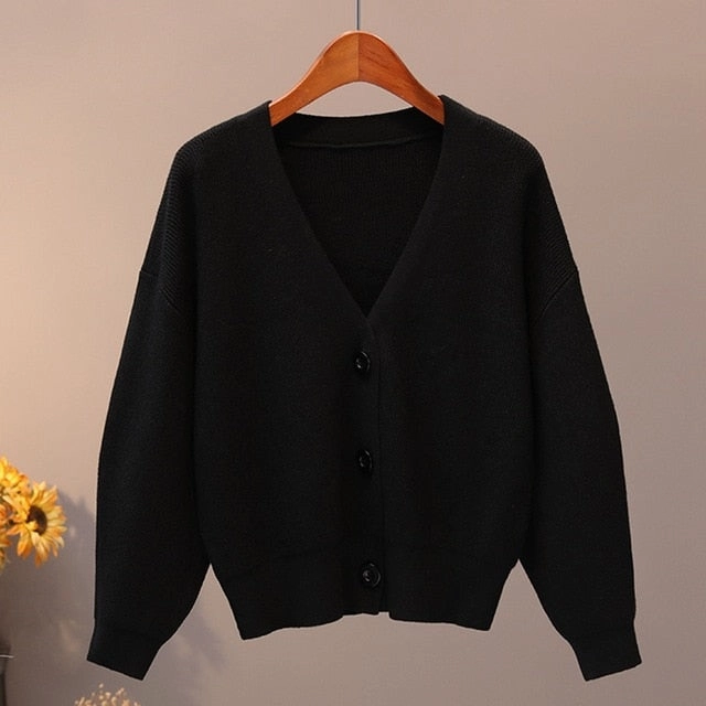 BYGOUBY Solid Knit Cardigans Sweater Women V Neck Loose Pull Sweater With Pocket Autumn Winter Thicken Open Cardigan Jacket Coat No Smell