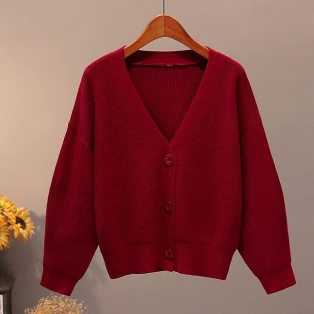 BYGOUBY Solid Knit Cardigans Sweater Women V Neck Loose Pull Sweater With Pocket Autumn Winter Thicken Open Cardigan Jacket Coat Airflow Optimization