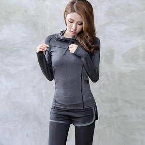 Unique Yoga Shirt Women Hooded Zipper T Shirt Long Sleeves with Gloves Sport Outdoor Fitness Running Gym Jacket Shirts Sportswear