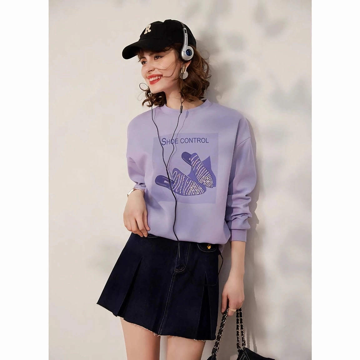 Casual Spring Print Beaded Sweatshirt - Loose Fit Pullover hypoallergenic full sleeve