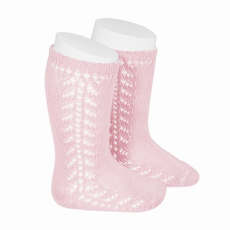 z Condor Socks - Side Openwork Lace Knee High - Pink hip Timeless Chic