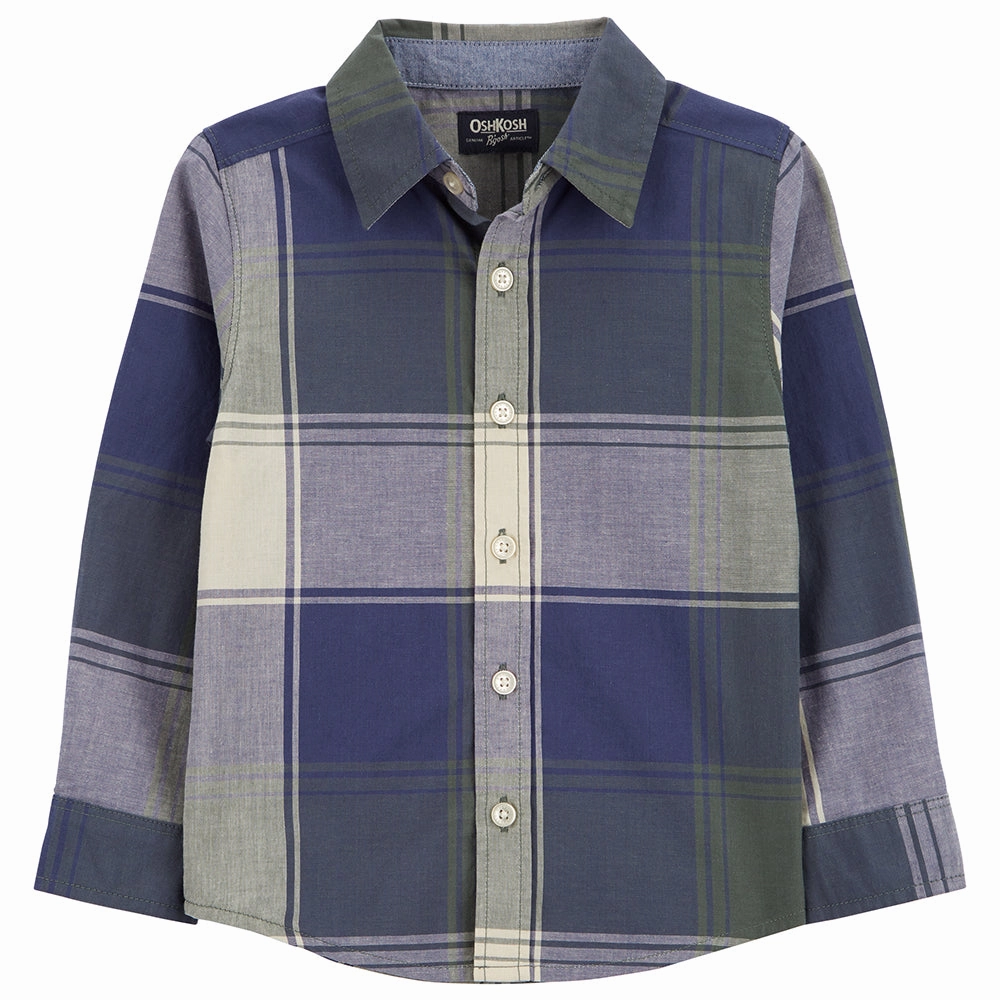 Elegant Coat CompressionEnhanced Fit Boys' Long-Sleeve Plaid Button-Front Shirt 89811
