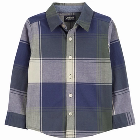 Boys' Long-Sleeve Plaid Button-Front Shirt 89811 Flexible Apparel