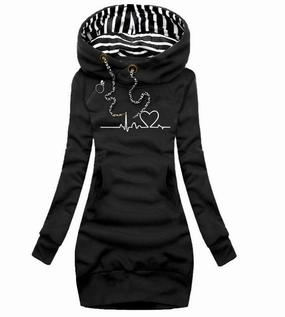absorbent Sporty Design Heart Print Long Clothes Women Hoodie Sweatshirt Pullover Tops