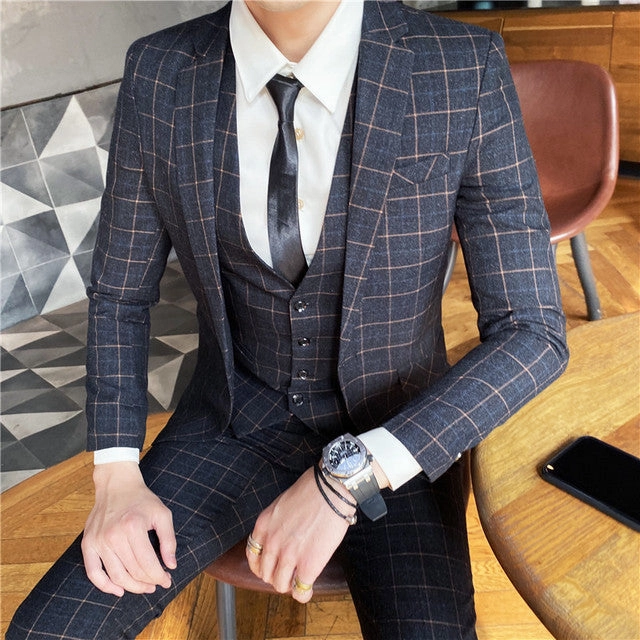 Perfect Fit Design West Louis? Designer Business Acetate Plaid Slim 3 Piece Suit