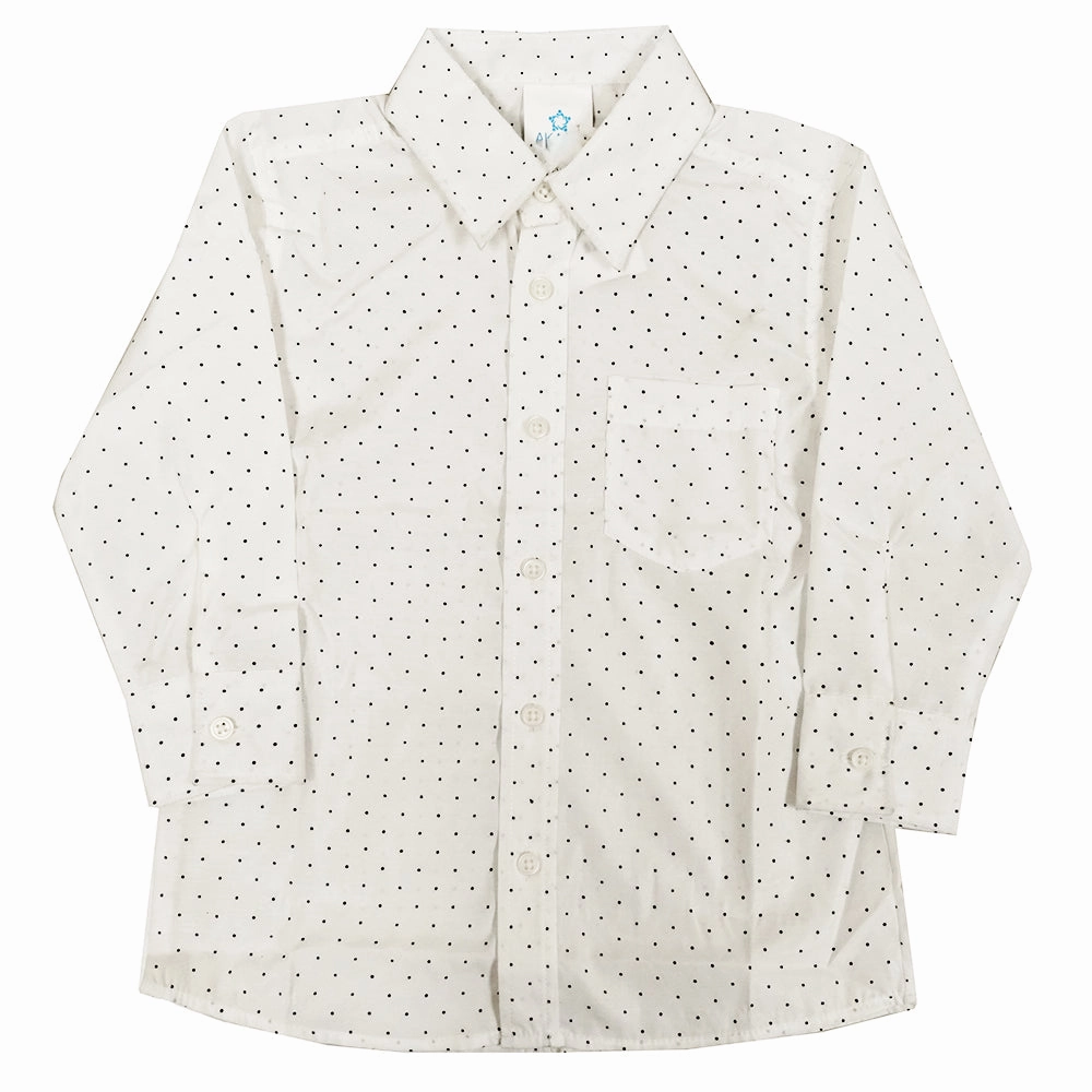 Boys' Long-Sleeve White Shirt with Black Dots 3302 2202 Street Fest