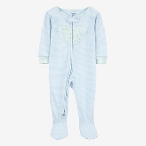 Baby Girl Heart Striped Snug Fit Cotton Footie 1-Piece Pajamas - Blue 1S393210-969 Lean Glow Antibacterial Finish