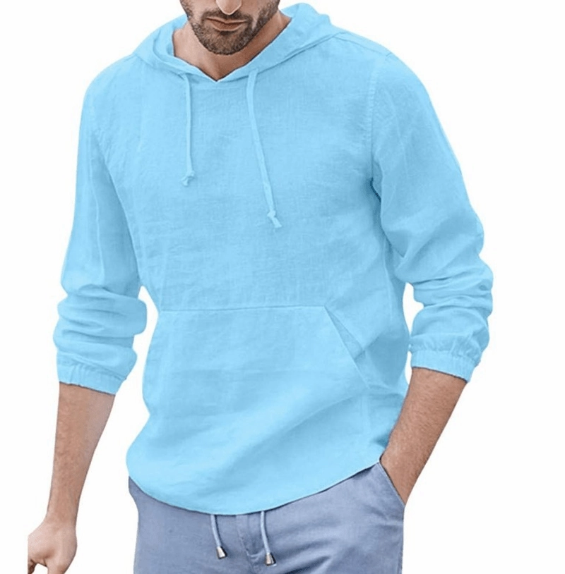 Men'S Cotton and Linen Pullover Long Sleeved Hooded T Shirt Thermal Insulation Unisex Comfort